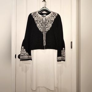 Nanette Lepore Embroidered Cardigan (M) with White Misook Dress (S)